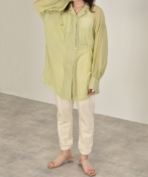 w closet（ダブルクローゼット）の「ボリューム袖シアーチャイナシャツ（シャツ/ブラウス・レディース・オレンジ/アイボリー/ライム・FREE）」の20枚目の写真