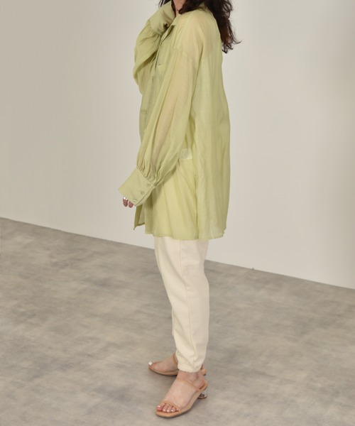 w closet（ダブルクローゼット）の「ボリューム袖シアーチャイナシャツ（シャツ/ブラウス・レディース・オレンジ/アイボリー/ライム・FREE）」の17枚目の写真