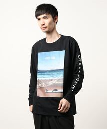 【Bl】サーフプリント長袖Tシャツ 天竺