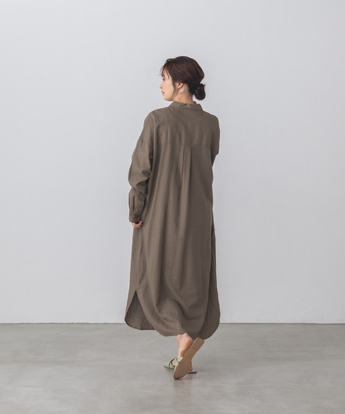 hunch（ハンチ）の「【WEB限定/別注】フレンチリネンブレンド ロング丈オーバーシャツワンピース（シャツワンピース・レディース・ライトベージュ/モカ/チャコール・FREE）」の10枚目の写真