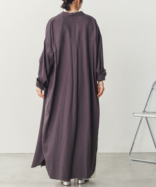 hunch（ハンチ）の「【WEB限定/別注】フレンチリネンブレンド ロング丈オーバーシャツワンピース（シャツワンピース・レディース・ライトベージュ/モカ/チャコール・FREE）」の15枚目の写真