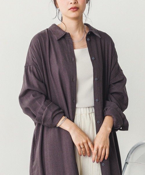 hunch（ハンチ）の「【WEB限定/別注】フレンチリネンブレンド ロング丈オーバーシャツワンピース（シャツワンピース・レディース・ライトベージュ/モカ/チャコール・FREE）」の17枚目の写真