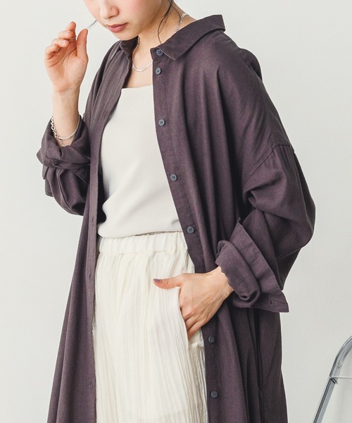 hunch（ハンチ）の「【WEB限定/別注】フレンチリネンブレンド ロング丈オーバーシャツワンピース（シャツワンピース・レディース・ライトベージュ/モカ/チャコール・FREE）」の18枚目の写真