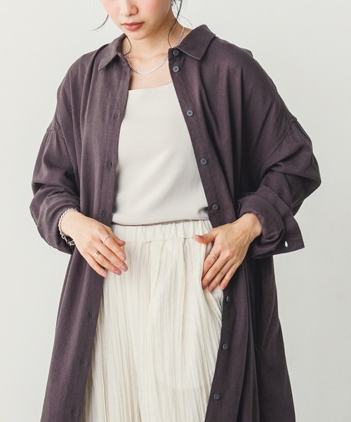 hunch（ハンチ）の「【WEB限定/別注】フレンチリネンブレンド ロング丈オーバーシャツワンピース（シャツワンピース・レディース・ライトベージュ/モカ/チャコール・FREE）」の19枚目の写真
