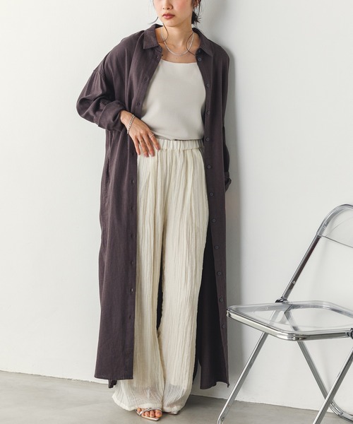 hunch（ハンチ）の「【WEB限定/別注】フレンチリネンブレンド ロング丈オーバーシャツワンピース（シャツワンピース・レディース・ライトベージュ/モカ/チャコール・FREE）」の20枚目の写真