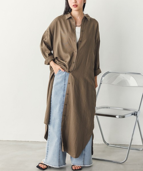 hunch（ハンチ）の「【WEB限定/別注】フレンチリネンブレンド ロング丈オーバーシャツワンピース（シャツワンピース・レディース・ライトベージュ/モカ/チャコール・FREE）」の21枚目の写真