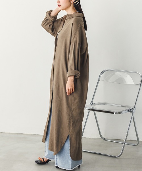 hunch（ハンチ）の「【WEB限定/別注】フレンチリネンブレンド ロング丈オーバーシャツワンピース（シャツワンピース・レディース・ライトベージュ/モカ/チャコール・FREE）」の22枚目の写真