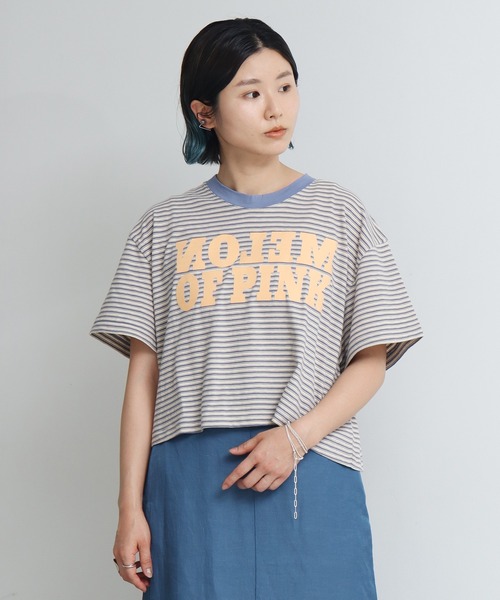 nitca（ニトカ）の「クスミボーダー　チビT（Tシャツ/カットソー・レディース・ブルー・FREE）」の2枚目の写真