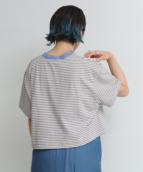 nitca（ニトカ）の「クスミボーダー　チビT（Tシャツ/カットソー・レディース・ブルー・FREE）」の4枚目の写真