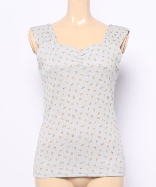 ehka sopo(エヘカソポ)の「小花柄テレコタンクトップ(タンクトップ・レディース・グレー/オフホワイト/キナリ・フリ-)」の1枚目の写真