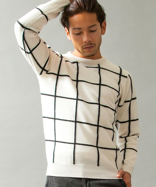 BEAUTY&YOUTH UNITED ARROWS（ビューティーアンドユースユナイテッドアローズ）の「BY ウィンドペン クルーネック ニット（ニット/セーター・メンズ・ホワイト/ネイビー・MEDIUM/LARGE/SMALL/X-LARGE）」の2枚目の写真