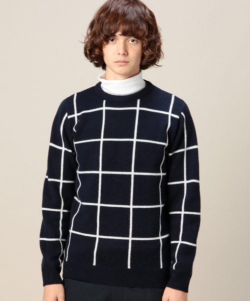 BEAUTY&YOUTH UNITED ARROWS（ビューティーアンドユースユナイテッドアローズ）の「BY ウィンドペン クルーネック ニット（ニット/セーター・メンズ・ホワイト/ネイビー・MEDIUM/LARGE/SMALL/X-LARGE）」の4枚目の写真