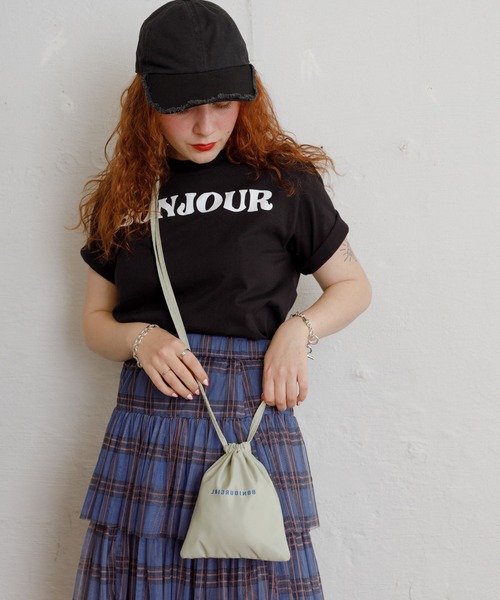 Bonjour Girl（ボンジュールガール）の「【Bonjour Girl/ボンジュールガール】ナイロン巾着ショルダーバッグ（ショルダーバッグ・レディース・グリーン/ブラック/ブルー/レッド・FREE）」の3枚目の写真