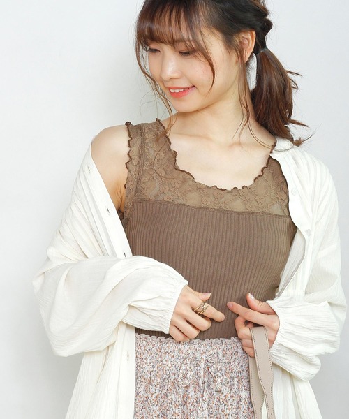 Crisp（クリスプ）の「レーストップタンク（タンクトップ・レディース・ブラウン/グレー/アイボリー・FREE）」の3枚目の写真