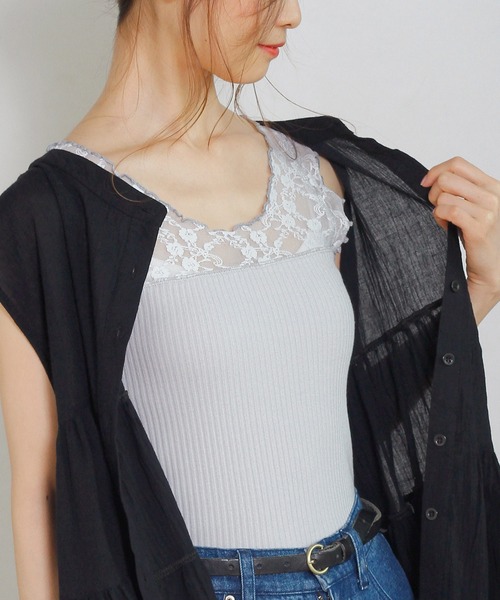 Crisp（クリスプ）の「レーストップタンク（タンクトップ・レディース・ブラウン/グレー/アイボリー・FREE）」の2枚目の写真