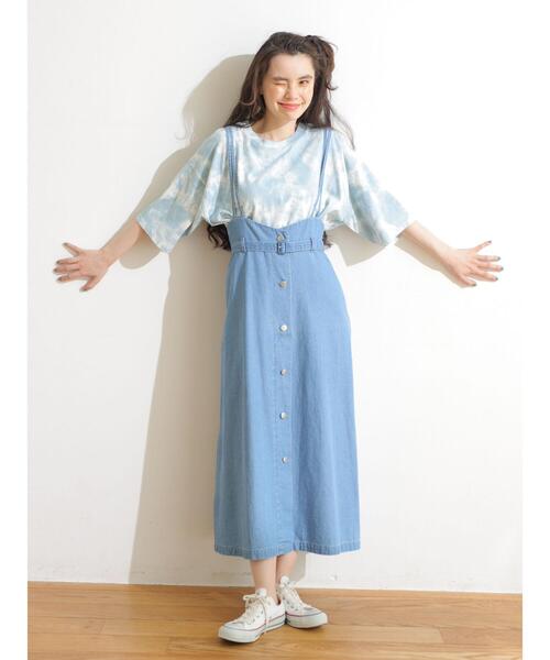 Sugar spoon（シュガースプーン）の「・SUGAR SPOON デニムベルトツキジャンスカ＊（ジャンパースカート・レディース・ライトインディゴブルー/ブラック/ワンウォッシュ・FREE）」の7枚目の写真