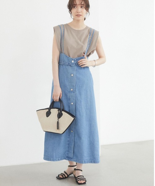 Sugar spoon（シュガースプーン）の「・SUGAR SPOON デニムベルトツキジャンスカ＊（ジャンパースカート・レディース・ライトインディゴブルー/ブラック/ワンウォッシュ・FREE）」の3枚目の写真
