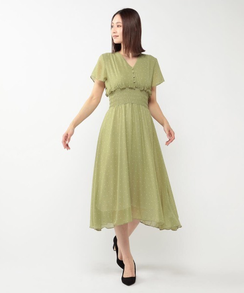 MEW'S REFINED CLOTHES(ミューズリファインドクローズ)の「シアードットワンピース(ワンピース・レディース・ブラック/ライトグリーン・MEDIUM)」の2枚目の写真