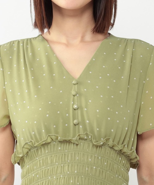 MEW'S REFINED CLOTHES(ミューズリファインドクローズ)の「シアードットワンピース(ワンピース・レディース・ブラック/ライトグリーン・MEDIUM)」の7枚目の写真