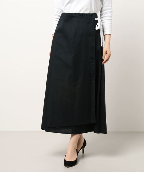 巻き風コットンリネンスカート＊＊