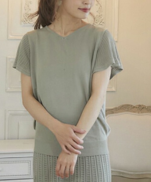 M y u(ミュー)の「麻タッチ袖透かし編みニット(ニット/セーター・レディース・ホワイト/ブラック/ベージュ/ミント・FREE)」の18枚目の写真