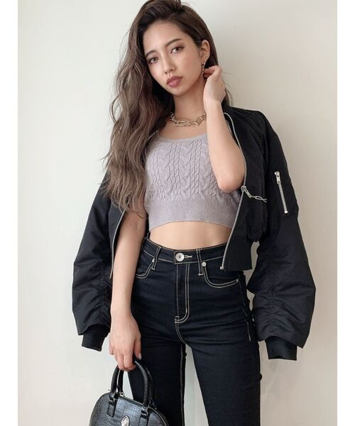 GYDA（ジェイダ）の「ショートギャザーMA1（MA-1・レディース・ブラック/カーキ・FREE）」の4枚目の写真