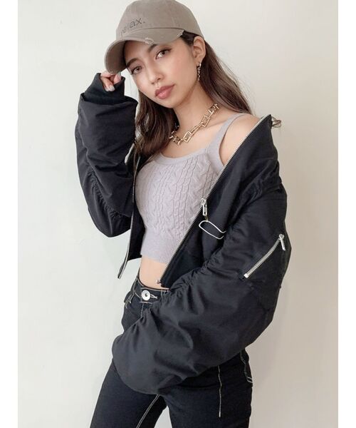 GYDA（ジェイダ）の「ショートギャザーMA1（MA-1・レディース・ブラック/カーキ・FREE）」の6枚目の写真