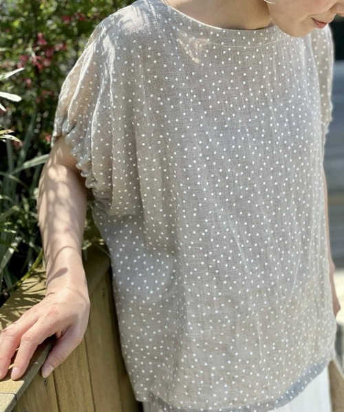 BEARDSLEY（ビアズリー）の「ドットプリント麻ブラウス（シャツ/ブラウス・レディース・ホワイト/ブラック・FREE）」の7枚目の写真