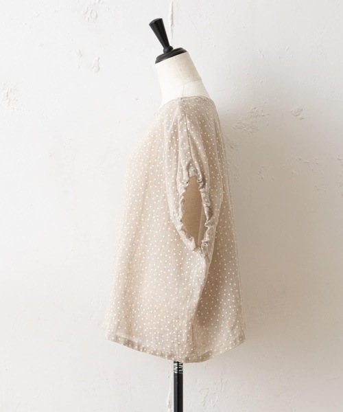 BEARDSLEY（ビアズリー）の「ドットプリント麻ブラウス（シャツ/ブラウス・レディース・ホワイト/ブラック・FREE）」の9枚目の写真