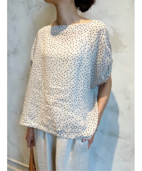 BEARDSLEY（ビアズリー）の「ドットプリント麻ブラウス（シャツ/ブラウス・レディース・ホワイト/ブラック・FREE）」の13枚目の写真