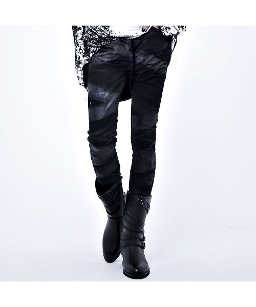 りりり　美品　シヴァーライズ　黒×白ペイント・コーティングラメラインデニム 美品 シヴァーライズ 黒×白ペイント・コーティングラメライン加工