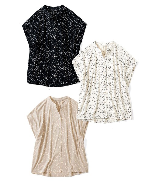 Live in comfort（リブインコンフォート）の「リブ　イン　コンフォート　きちんと見えて伸びやかでらくちん！ドット柄ブラウス（シャツ/ブラウス・レディース・ホワイト/ブラック/ベージュ・MEDIUM/LARGE/X-LARGE/SMALL/XX-LARGE/XXX-LARGE）」の4枚目の写真