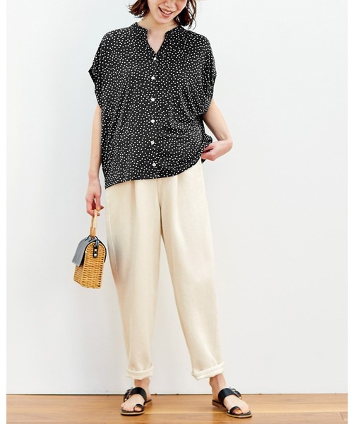 Live in comfort（リブインコンフォート）の「リブ　イン　コンフォート　きちんと見えて伸びやかでらくちん！ドット柄ブラウス（シャツ/ブラウス・レディース・ホワイト/ブラック/ベージュ・MEDIUM/LARGE/X-LARGE/SMALL/XX-LARGE/XXX-LARGE）」の14枚目の写真