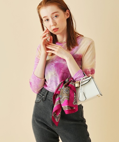 MADEMOISELLE ROPE'（マドモアゼル ロペ）の「マーブルロングスリーブTシャツ（Tシャツ/カットソー・レディース・パープル/オレンジ・38）」の2枚目の写真