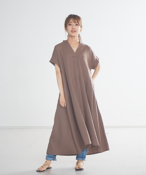 abahouse mavie（アバハウスマヴィ）の「ecru　レーヨンリネンスキッパーワンピース（ワンピース・レディース・ブラウン/ブラック/カーキ・フリー）」の3枚目の写真