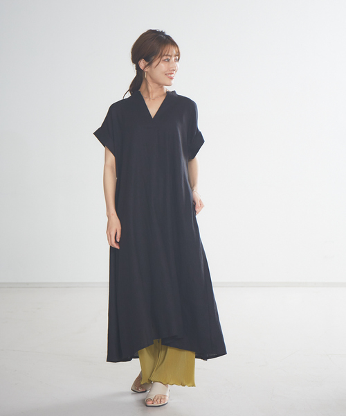 abahouse mavie（アバハウスマヴィ）の「ecru　レーヨンリネンスキッパーワンピース（ワンピース・レディース・ブラウン/ブラック/カーキ・フリー）」の2枚目の写真