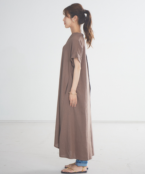 abahouse mavie（アバハウスマヴィ）の「ecru　レーヨンリネンスキッパーワンピース（ワンピース・レディース・ブラウン/ブラック/カーキ・フリー）」の5枚目の写真