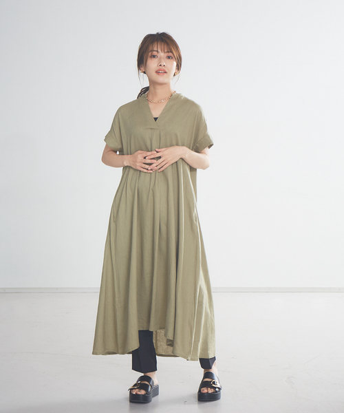 abahouse mavie（アバハウスマヴィ）の「ecru　レーヨンリネンスキッパーワンピース（ワンピース・レディース・ブラウン/ブラック/カーキ・フリー）」の14枚目の写真