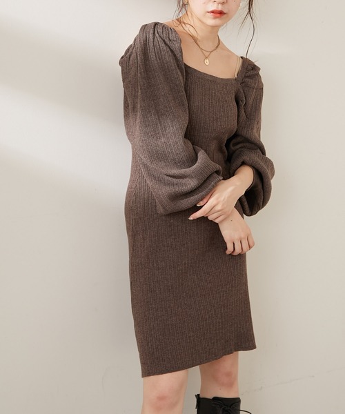 Chico(チコ)の「ボリューム袖リブスクエアミニワンピース(ワンピース・レディース・グレー/ブラック/ブラウン・FREE)」の7枚目の写真