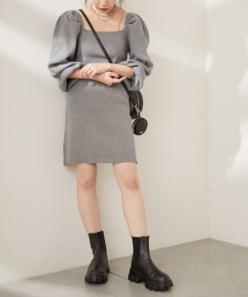 Chico(チコ)の「ボリューム袖リブスクエアミニワンピース(ワンピース・レディース・グレー/ブラック/ブラウン・FREE)」の16枚目の写真