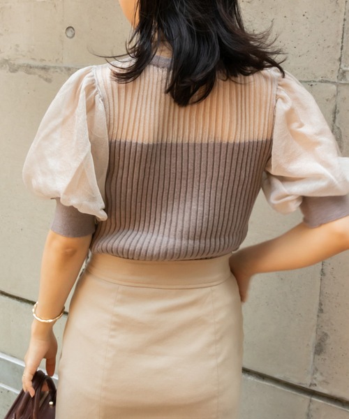 RANDA（ランダ）の「シアーボリュームスリーブニット（シャツ/ブラウス・レディース・ブラック/ベージュ/グレー・FREE）」の3枚目の写真