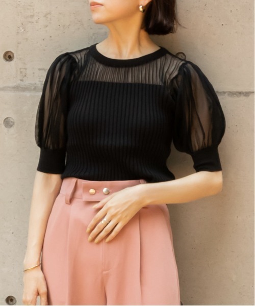RANDA（ランダ）の「シアーボリュームスリーブニット（シャツ/ブラウス・レディース・ブラック/ベージュ/グレー・FREE）」の6枚目の写真