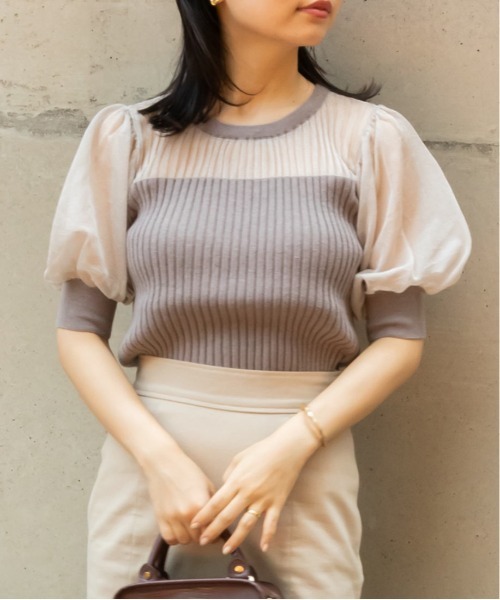 RANDA（ランダ）の「シアーボリュームスリーブニット（シャツ/ブラウス・レディース・ブラック/ベージュ/グレー・FREE）」の18枚目の写真