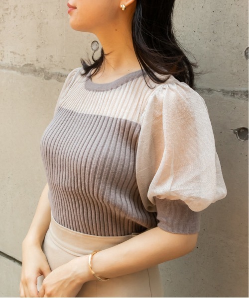 RANDA（ランダ）の「シアーボリュームスリーブニット（シャツ/ブラウス・レディース・ブラック/ベージュ/グレー・FREE）」の12枚目の写真