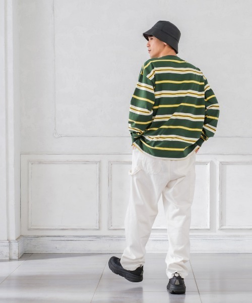 improves（インプローブス）の「天竺コットン 転換ボーダー ビッグシルエット ロンT（Tシャツ/カットソー・メンズ・チャコール/グリーン/オレンジ・LARGE/MEDIUM）」の12枚目の写真