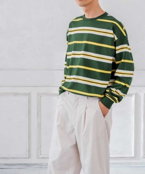 improves（インプローブス）の「天竺コットン 転換ボーダー ビッグシルエット ロンT（Tシャツ/カットソー・メンズ・チャコール/グリーン/オレンジ・LARGE/MEDIUM）」の16枚目の写真