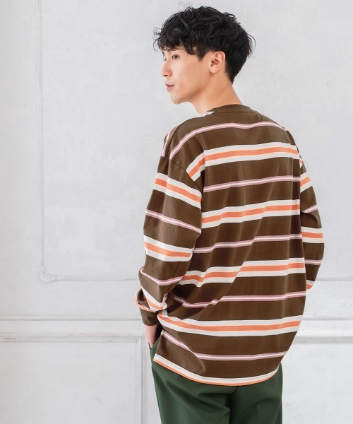 improves（インプローブス）の「天竺コットン 転換ボーダー ビッグシルエット ロンT（Tシャツ/カットソー・メンズ・チャコール/グリーン/オレンジ・LARGE/MEDIUM）」の15枚目の写真
