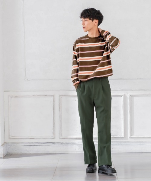 improves（インプローブス）の「天竺コットン 転換ボーダー ビッグシルエット ロンT（Tシャツ/カットソー・メンズ・チャコール/グリーン/オレンジ・LARGE/MEDIUM）」の5枚目の写真