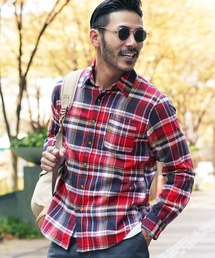 ネルシャツ」に該当するメンズのシャツ/ブラウス（レッド/赤色系・長袖