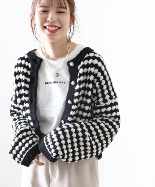 Cheek(チーク)の「コンパクトボーダーカーディガン(カーディガン/ボレロ・レディース・グレー/ブラック・MEDIUM)」の8枚目の写真